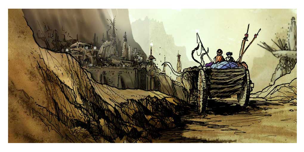 Environmental and architectural concept sketches for movies, and videogames
